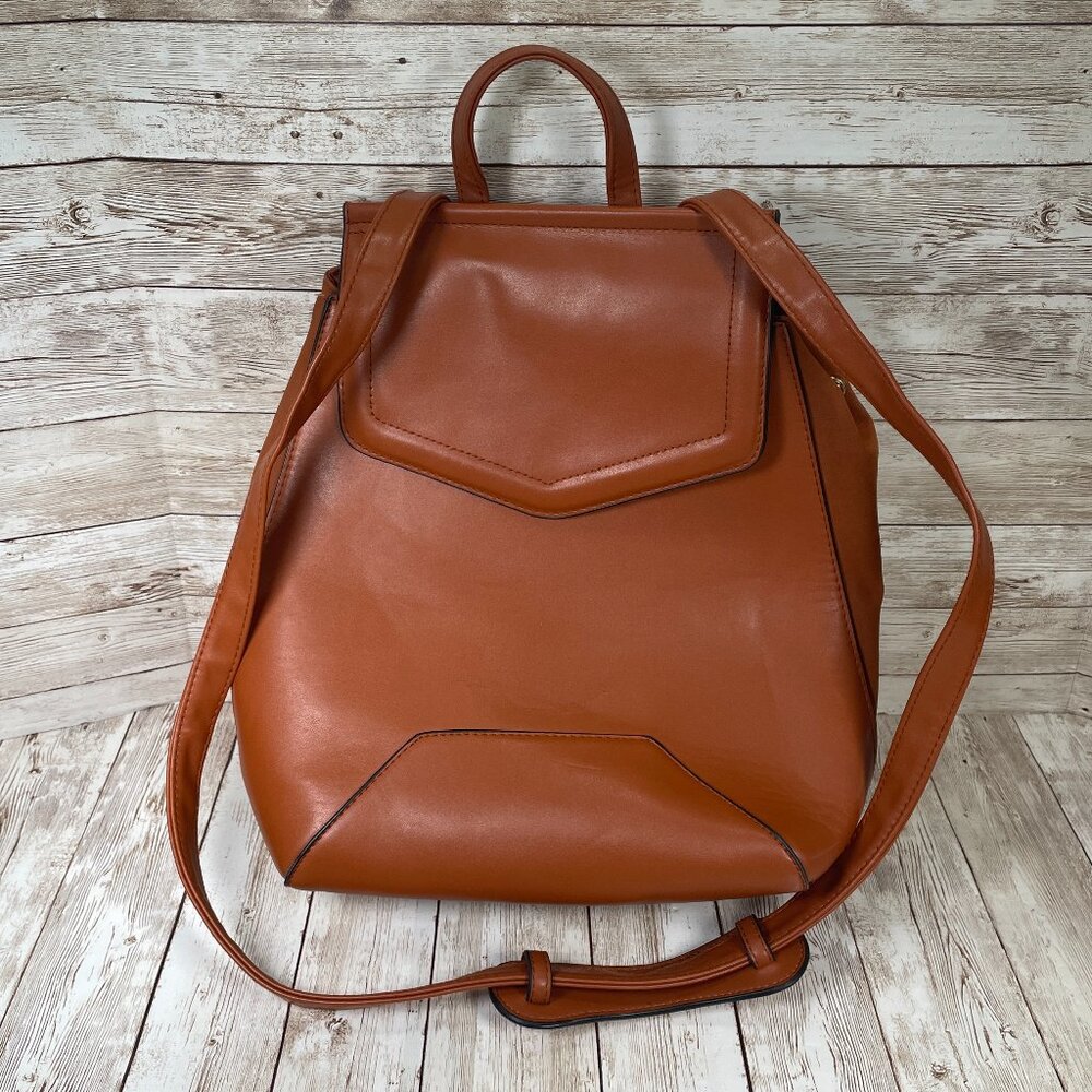 A NEW DAY Brown Faux Leather Shoulder Handbag Backpack Gold Zipper Purse